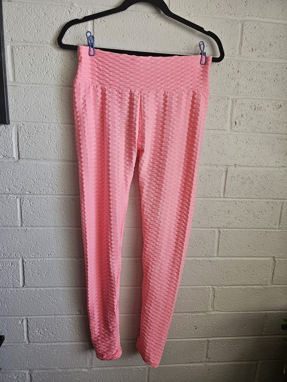 Pink Textured Scrunch Butt Leggings High Waist Workout Yoga